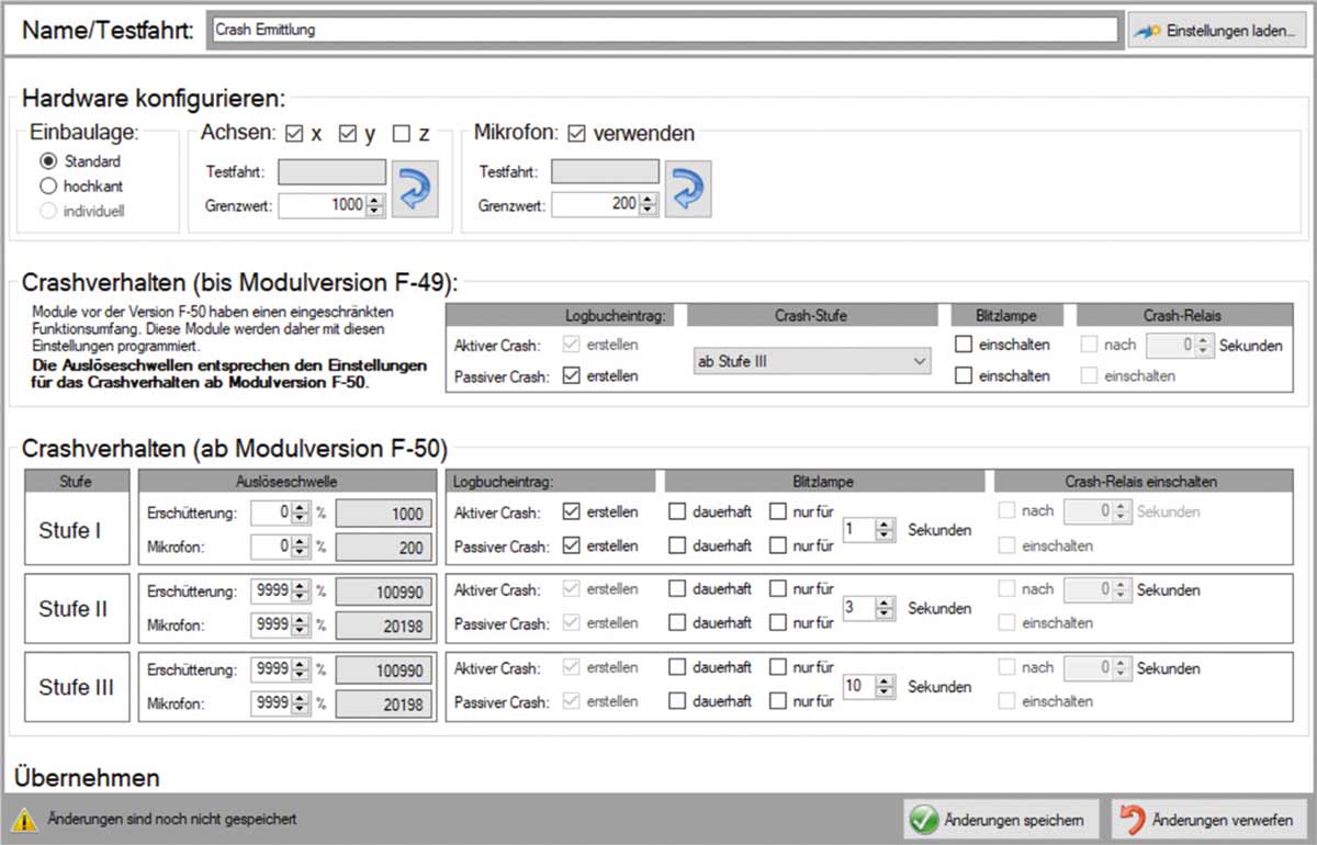 Mobile Easykey Crash Sensor Konfiguration